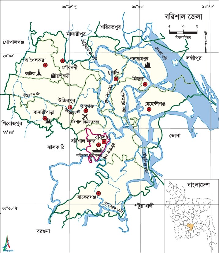 বরিশাল জেলার মানচিত্র